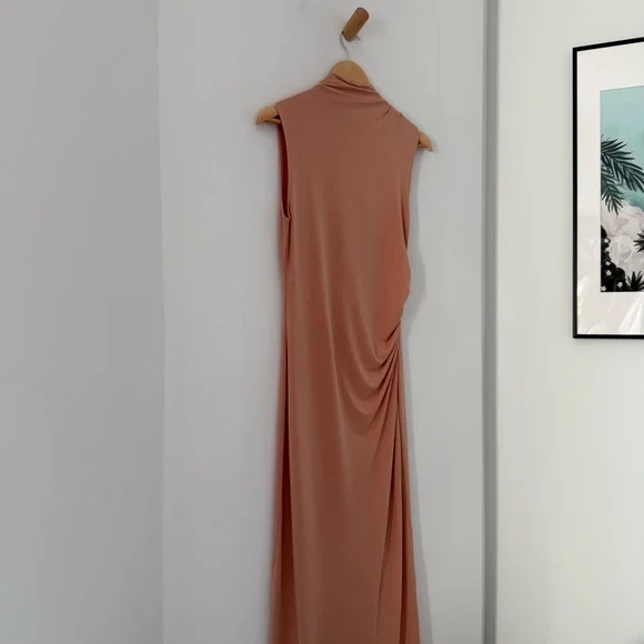 Vince tan mock neck gathered waist sleeveless jersey midi dress - XS NWT - Picture 4 of 8
